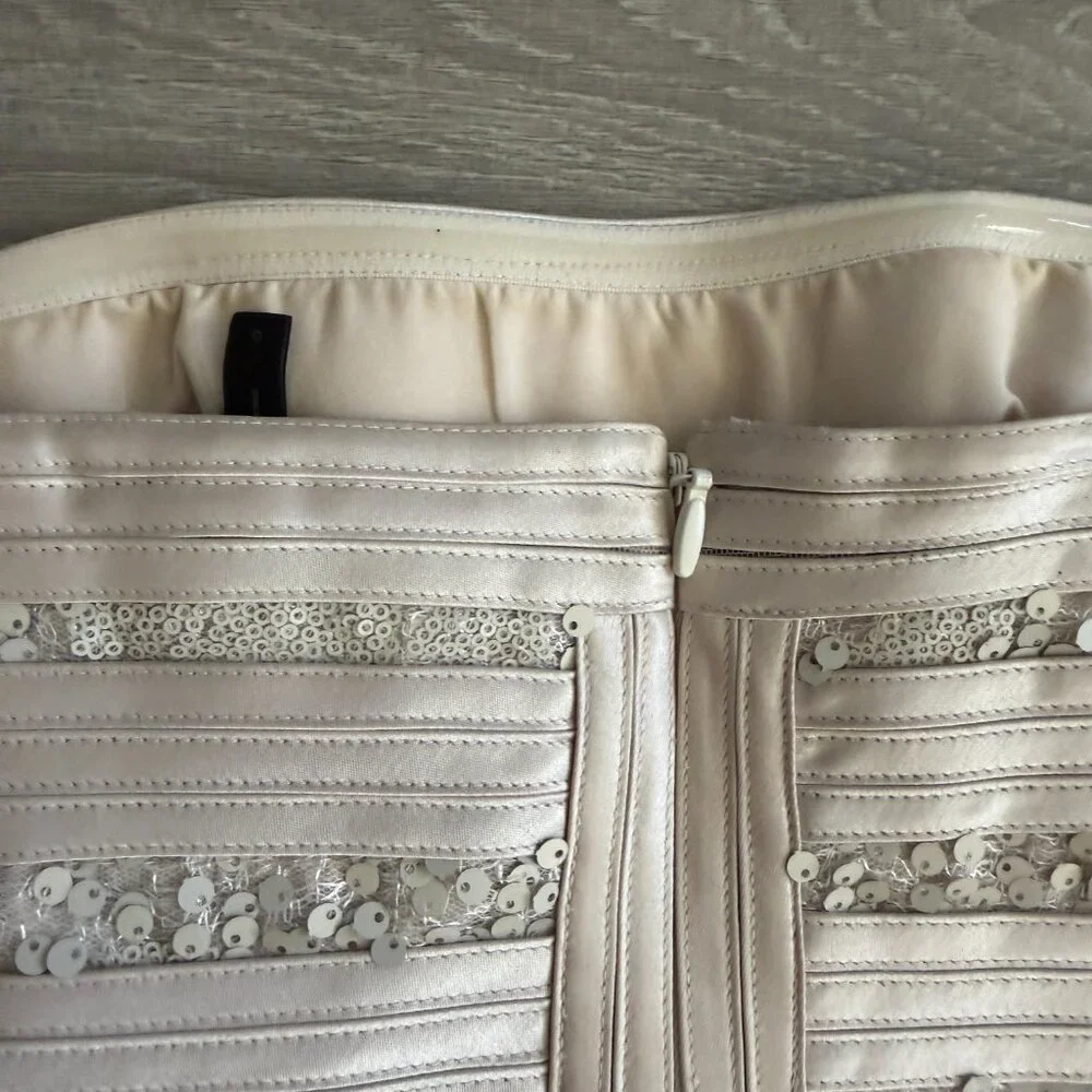 BCBGMAXAZRIA Strapless Mini Bandage Dress Champagne Sequin Size 0 - Picture 8 of 12